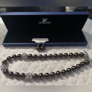 Swarovski pearl necklace and matching earring set